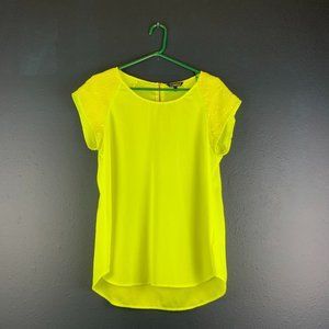 EXPRESS highlighter yellow evening top (sequin cap sleeves)